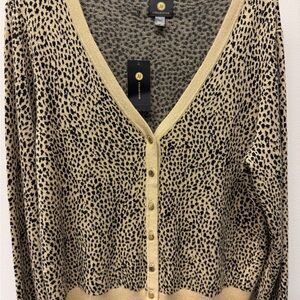 JM Collection Black and Beige Leopard-Print V-Neck Cardigan
